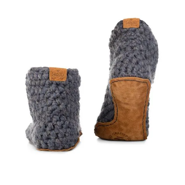 Kingdom of Wow Warme Hüttenschuhe aus weichem Wollgarn – extra dick, Damen & Herren, handgefertigt | Kingdom of Wow, Charcoal, – Produktbild 4 von 6