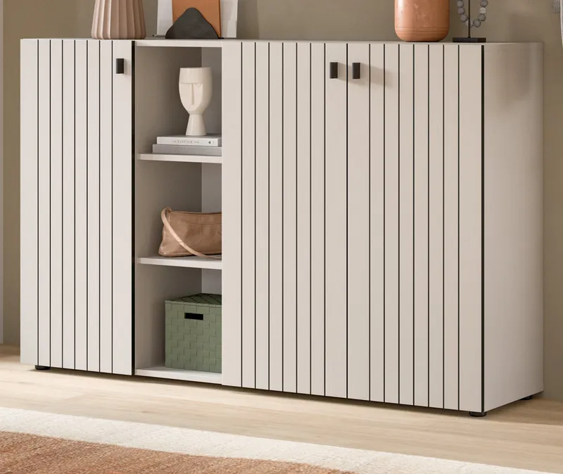Inn.Furn Garderoben-Set Loreno, (Flurgarderobe in Kaschmir / Sand mit Schwarz, Set 3-teilig, 195 x 192 cm), mit großer Schuhkommode, Beige, – Produktbild 1 von 5