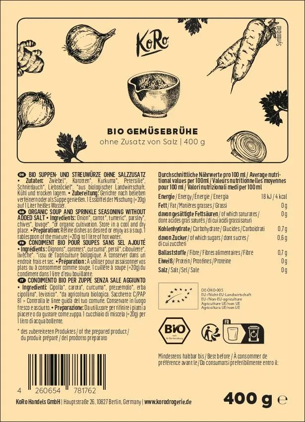 KoRo Bio Gemüsebrühe ohne Salz 400 g – Produktbild 3 von 5
