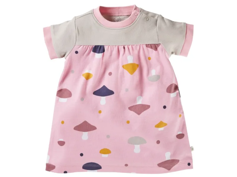 HANS NATUR Baby Kleid Kurzarm Bio-Baumwolle Pilzparty rosa Gr.62/68, Mehrfarbig, – Produktbild 1 von 2