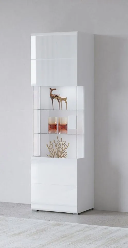 OTTO home Vitrine Toledo,Höhe 204 cm trendige Glasvitrine mit dekorative Fräsungen Standvitrine ohne Beleuchtung, viel Stauraum, hochglanz Front MDF, Weiß, – Produktbild 2 von 5