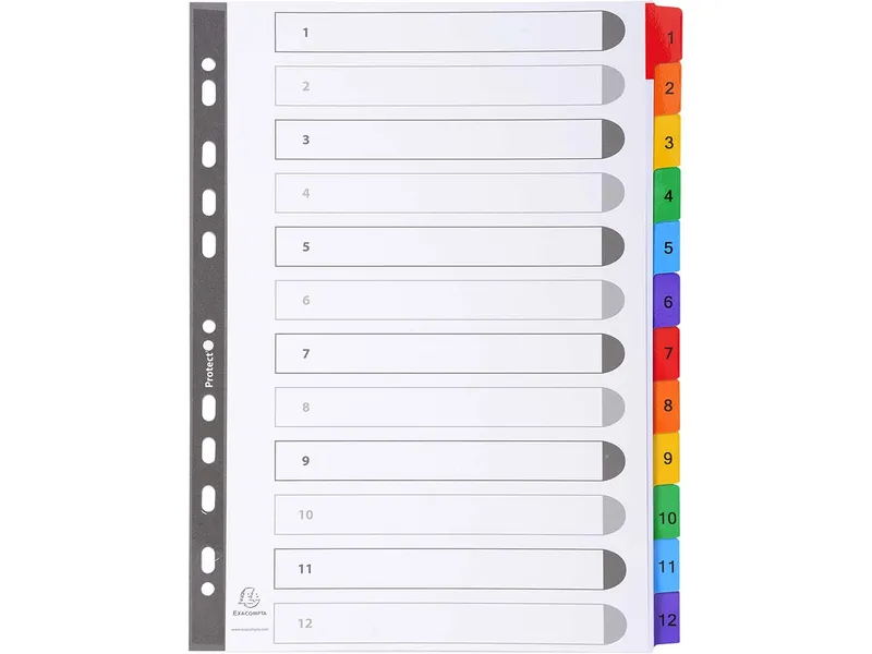 Exacompta 20 Exacompta Register, 12 Taben farbig numerisch, 160 g/m², DIN A4, weiß – Produktbild 1 von 1