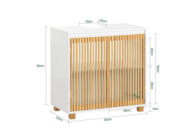 SoBuy Waschbeckenunterschrank BZR125 Badezimmerschrank Waschtisch Unterschrank Badmöbel Weiß-Natur, Weiß, – Produktbild 5 von 5
