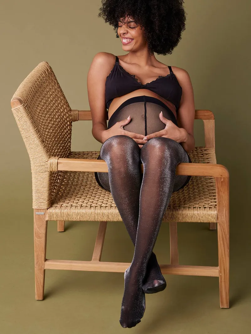 Envie De Fraise Glitzernde Umstands-Strumpfhose ENVIE DE FRAISE, Schwarz, – Produktbild 3 von 4