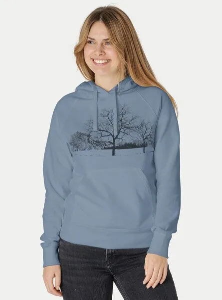Peaces.bio - handbedruckte Biomode Peaces.bio - handbedruckte Biomode Damen Hoodie Landscape, Blaugrau, – Produktbild 2 von 2