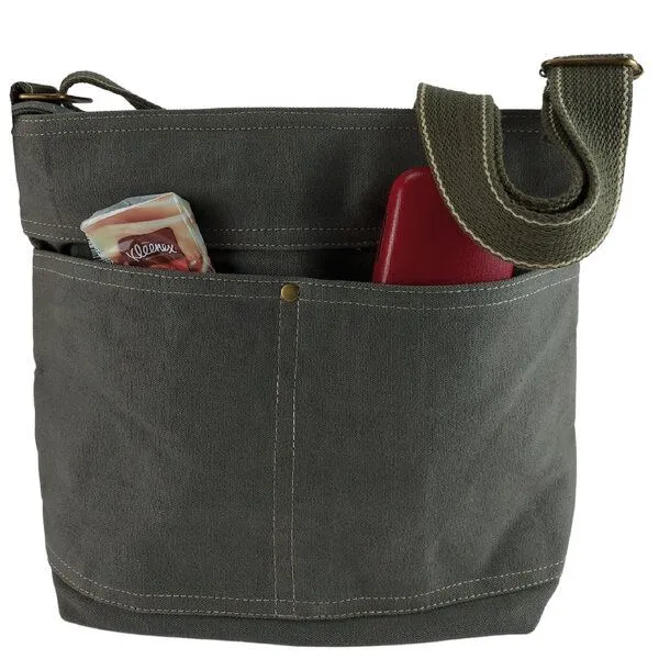 Domelo Domelo gewachste Canvas Umhängetasche. Damen wasserabweisende khakigrüne Hobo Tasche – Produktbild 4 von 4