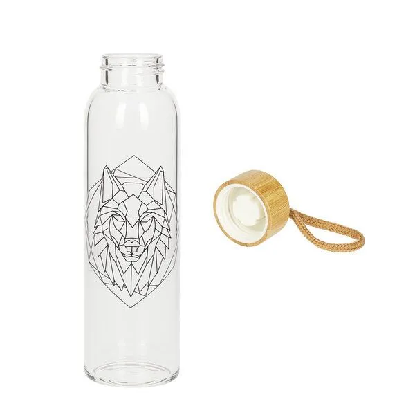 elasto elasto Glasflasche 550 ml mit Bambusdeckel - Trinkflasche mit Schutzhülle, Wolf, – Produktbild 2 von 4