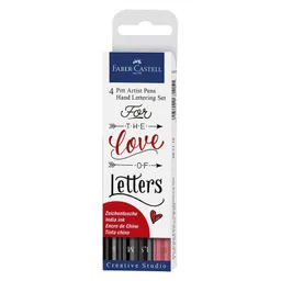 Faber-Castell Faber-Castell Tuschestifte-Set, schwarz/rot, Pitt Artist Pen, Handlettering-Set, 4 Stk. – Produktbild 1 von 1