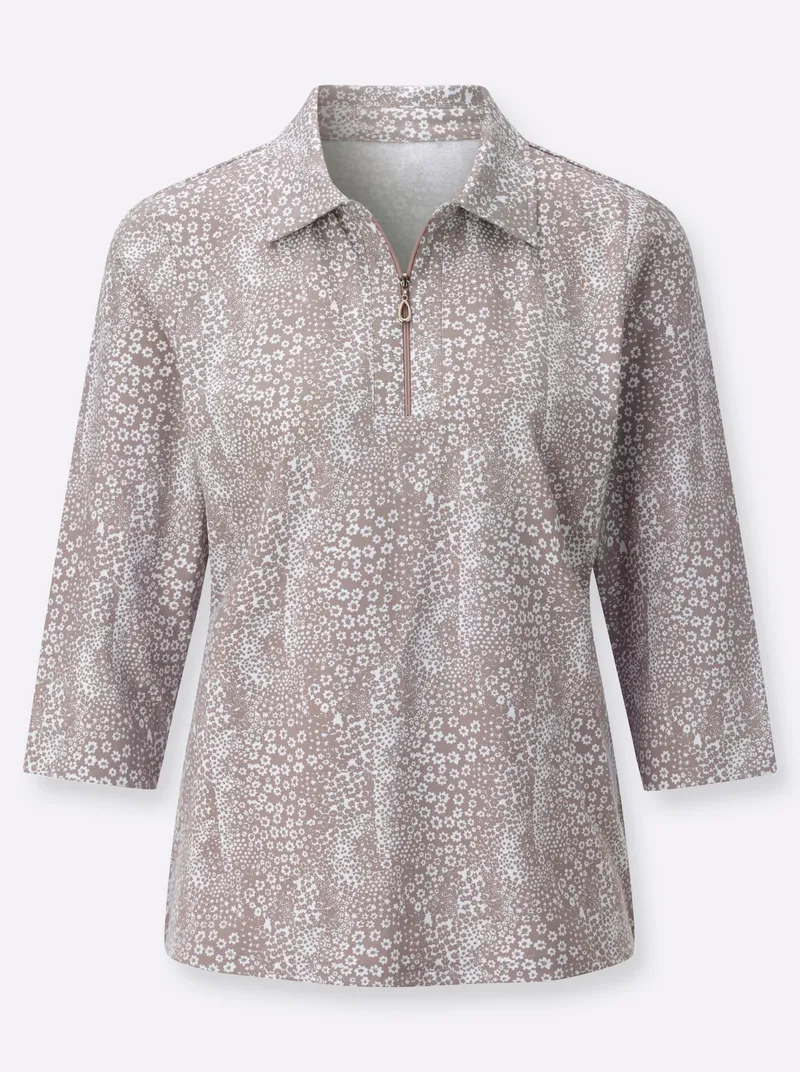 Witt Poloshirt taupe-weiß-bedruckt, Taupe-weiß-bedruckt, – Produktbild 1 von 2