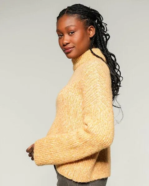 Alma & Lovis Alma & Lovis Multicolor Rippenpullover im Alpaka-Mix | Fancy Rolli, Gold (gelb), – Produktbild 3 von 4