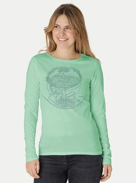 Peaces.bio - handbedruckte Biomode Peaces.bio - handbedruckte Biomode Bio-Damen-Langarmshirt "Weltenesche", Mint, – Produktbild 2 von 3