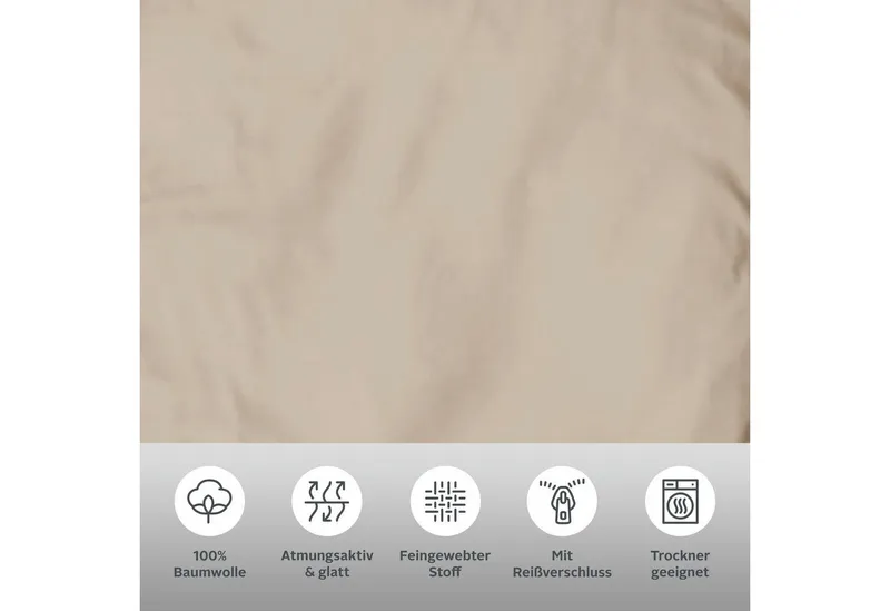OTTO home Kissenbezug Mila, (2 Stück), Satin Qualität, in Uni Design, Beige, – Produktbild 3 von 5