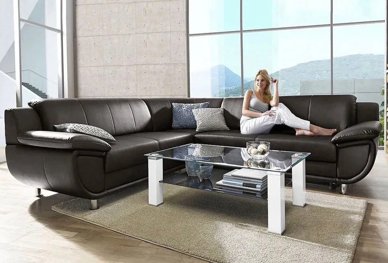 TRENDMANUFAKTUR Ecksofa Rondo 267 cm, elegant, bequem, Breite, L-Form, Chromfüße, L-Form, wahlw.mit Federkern, Füße chromfarben, Unser Dauertiefpreis, Braun, – Produktbild 5 von 5
