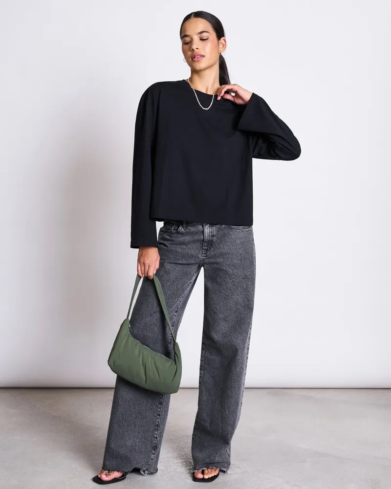 JAN N JUNE JAN 'N JUNE Damen vegan Langärmliges Boxy Ankira Schwarz, Schwarz, – Produktbild 1 von 2
