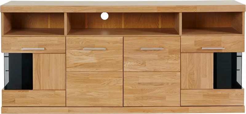 OTTO home Sideboard RIBE20 Fronten massiv,Korpus Melamin, 2 Türen mit Glaseinsatz, B/T/H: 180/35/80cm, 3 offene Fächer und 6 geschlossene, Braun, – Produktbild 3 von 5