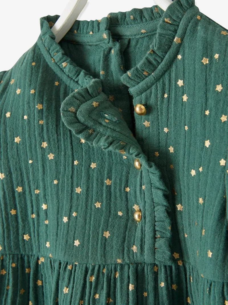 Vertbaudet Vertbaudet Baby Kleid mit Sternen, Dunkelgrün bedruckt, – Produktbild 4 von 4