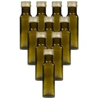 mikken mikken 10x leere Glasflasche 100 ml / 250 ml braun-grün eckig mit Schraubdeckel und Etiketten, Brown, – Produktbild 1 von 1