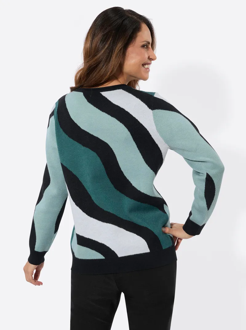 Witt Jacquard-Pullover, Schwarz-jade-gemustert, – Produktbild 1 von 2
