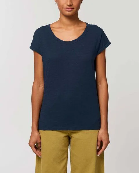YTWOO YTWOO Leichtes Damen T-Shirt in Slub Optik mit gerollten Ärmeln, Blau, – Produktbild 1 von 4
