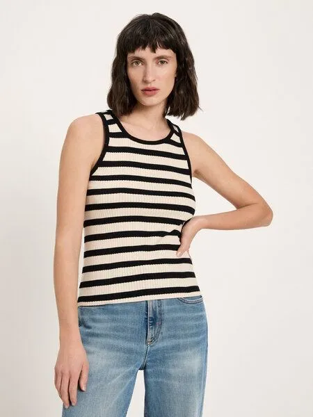 LANIUS LANIUS Tanktop mit Streifen (GOTS) aus Bio-Baumwolle, Black creme, – Produktbild 2 von 3