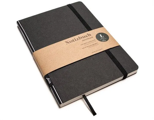 tyyp tyyp Notizbuch A5 schwarz – 100% Recyclingpapier – handmade – Klassik, Streifen, – Produktbild 1 von 4