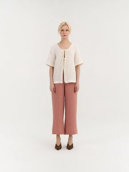 AmourLinen AmourLinen Leinen-Top mit Bindeknoten VIVIEN, Weiß, – Produktbild 1 von 2