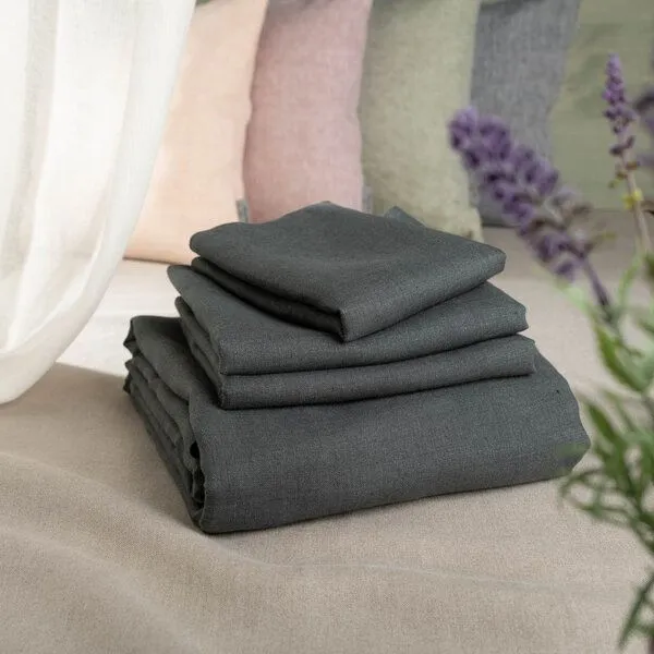 nahtur-design nahtur-design Leinenbettwäsche | 100% Leinen | kräftige Farben, Anthrazit, – Produktbild 3 von 4