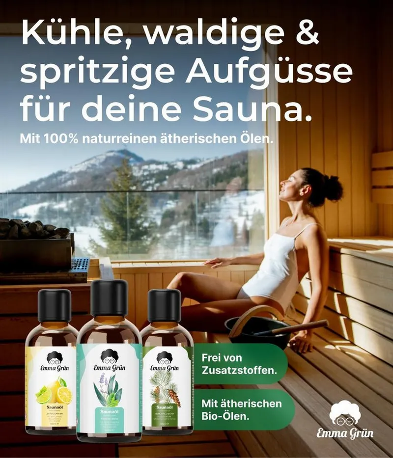 Emma Grün Sauna-Aufgussset holzig, frisch & spritzig, 3x 100ml (3-tlg) 100% naturreine ätherische Bio-Öle – Produktbild 2 von 5