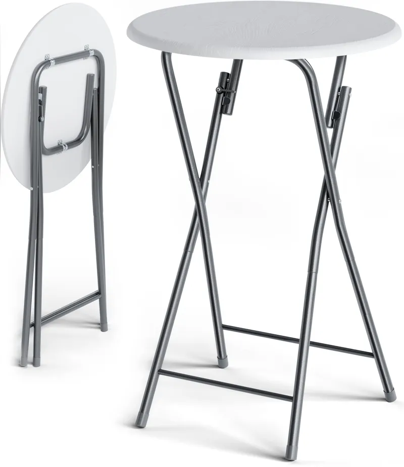 Casaria® Stehtisch 2er-Set Ø60cm klappbar Holzdekor Weiß – Produktbild 1 von 2