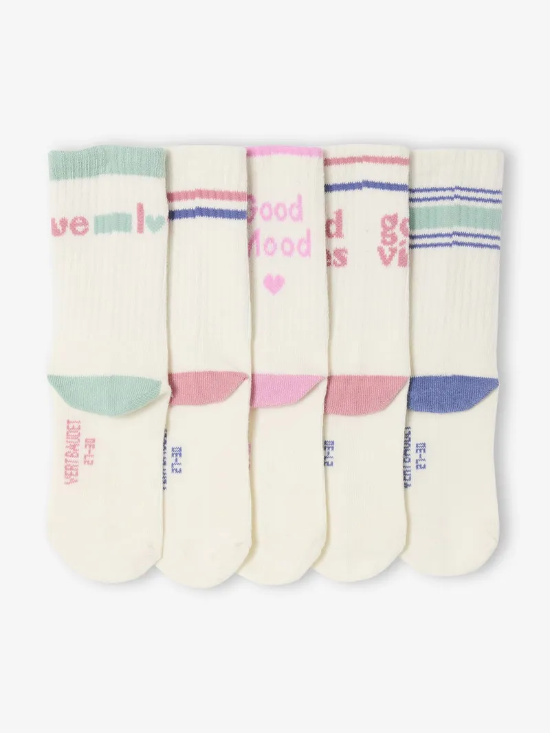Vertbaudet 5er-Pack Sport-Socken mit Schriftzug & Herzmotiven, Wollweiß, – Produktbild 2 von 3