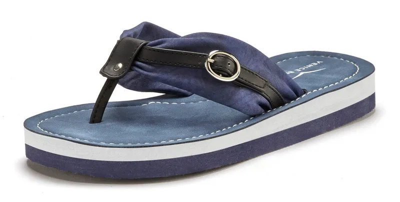 VENICE BEACH VENICE BEACH Sandale, Badeschuh, Pantolette, Badelatsche, Flip Flop, Badeschlappe Badezehentrenner Zehentrenner mit wasserabweisender und leichter Sohle VEGAN, Blau|schwarz, – Produktbild 3 von 5