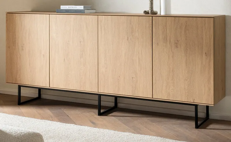 Furn.Design Sideboard Breda (Anrichte in Stone Eiche Dekor, 4-türig, 200 x 90 cm), 8 Fächer, Push-To-Open-Funktion, Beige, – Produktbild 2 von 5