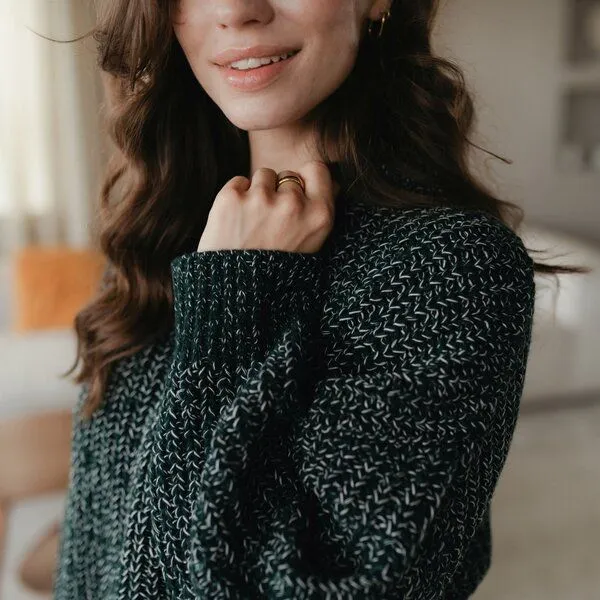 NORDLICHT NORDLICHT Oversize Wollpullover Pia, Dunkelgrün/weiß, – Produktbild 4 von 4