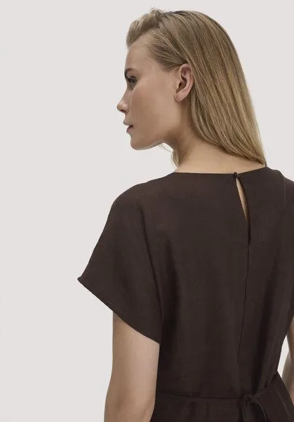 hessnatur hessnatur Gewebe Kleid mit Wickeloptik Midi aus reinem Leinen, Kakao braun, – Produktbild 3 von 5