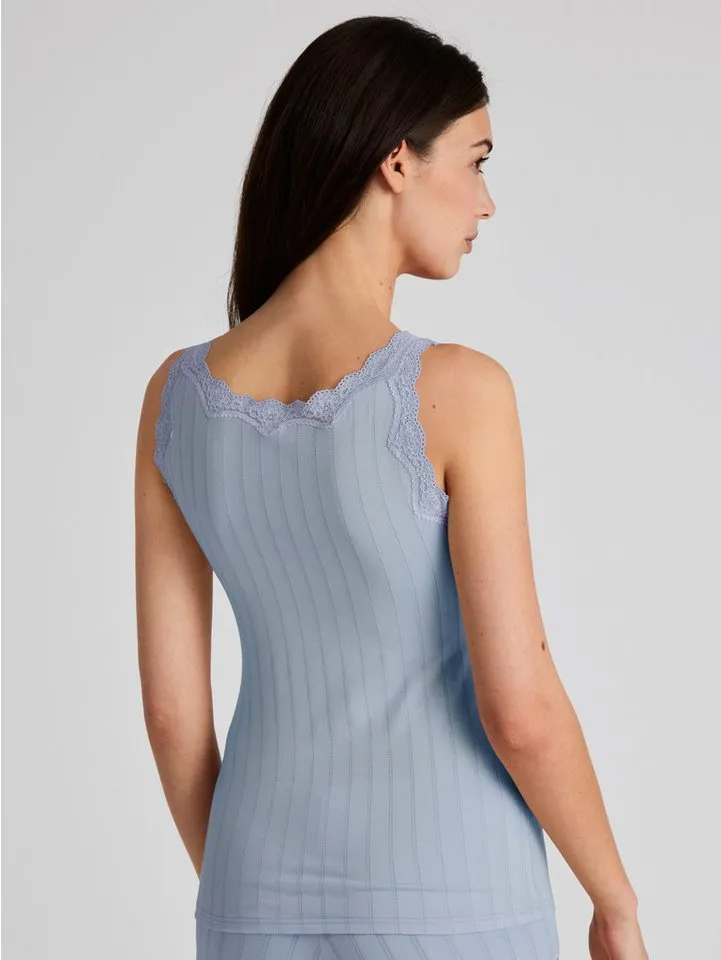 CALIDA CALIDA Trägertop Etude Toujours zarte Spitze, Nadelstreifen-Design, Cotton-Mix, elastisch, Blau, – Produktbild 4 von 5