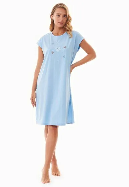ORGANICATION ORGANICATION DANVEER | Nachthemd aus Bio-Baumwolle mit Print, Light blue, – Produktbild 3 von 4
