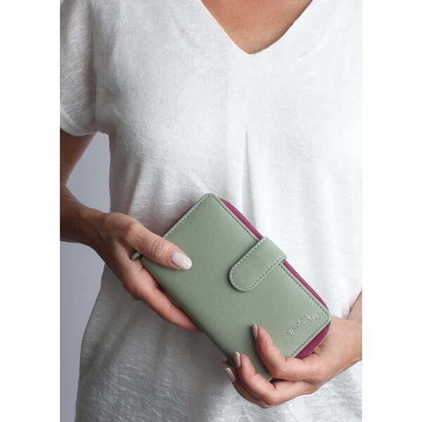 Vargu Vargu Echtleder Geldbörse SABA 1-A, Sage green-cranberry, – Produktbild 3 von 4