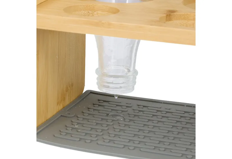 RELAXDAYS RELAXDAYS Geschirrständer 4er Flaschenhalter aus Bambus, Zubehör für Flaschen für Wassersprudler, Braun|grau, – Produktbild 5 von 5