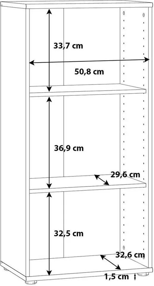 FORTE Regal Tempra, Mehrzweckregal schmal, Höhe 111,1cm, 2 Ablageböden, Breite 54 cm, Weiß, – Produktbild 4 von 4