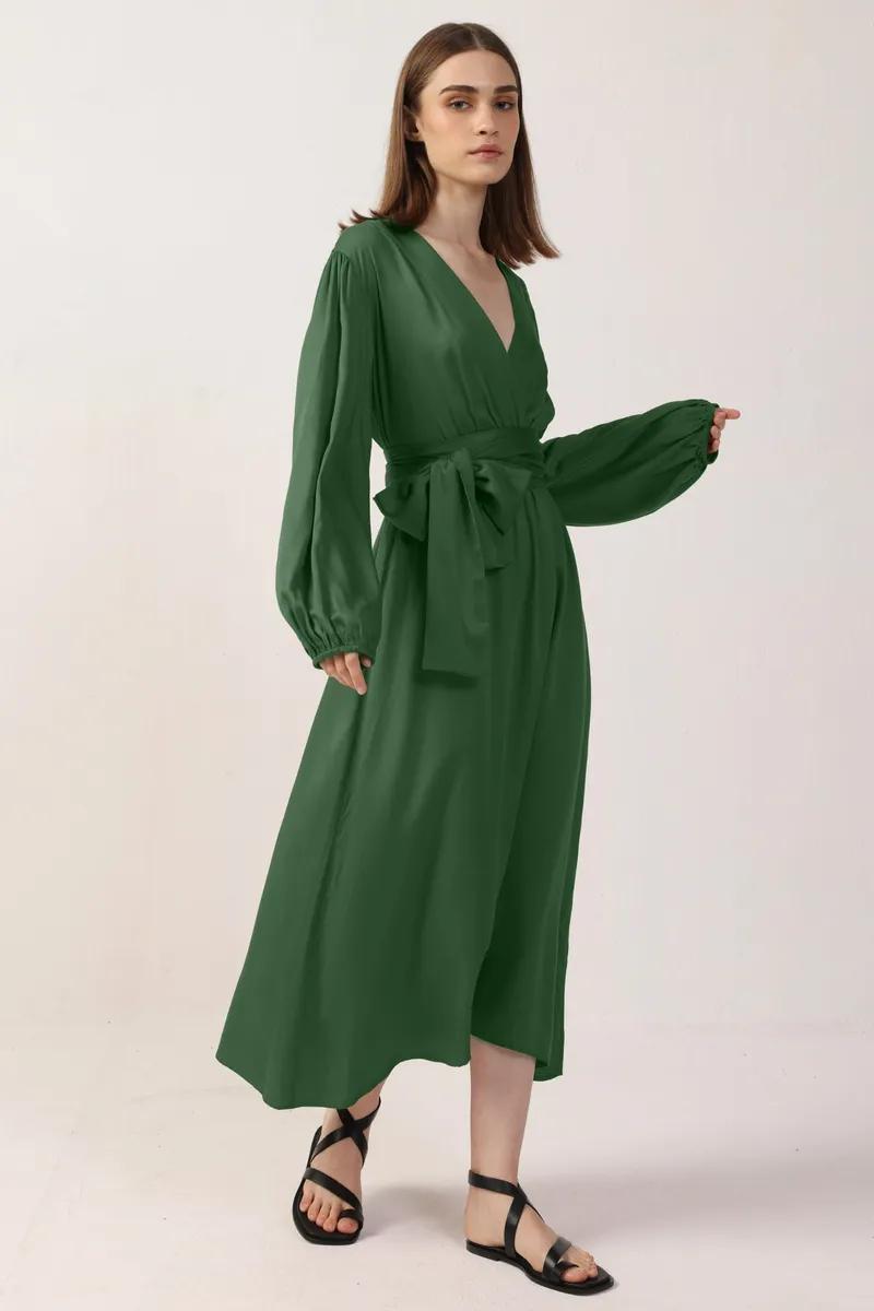 Neu Nomads Neu Nomads Damen vegan Kleid Rachel Langarm Moos, Dunkelgrün, – Produktbild 1 von 1