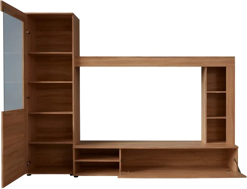 Home affaire Wohnwand Laholm, (Set, 4-St), Wohnwand mit Tür, Klappe & 6 Fächern - (B/T/H) 240/41/185 cm, Beige, – Produktbild 3 von 5