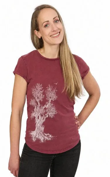 Life-Tree Life-Tree Organic Fairwear Shirt Women Olive Tree, Rot, – Produktbild 3 von 4