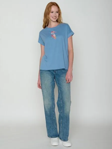 GreenBomb GREENBOMB Bird Look Loony - Sportliches T-Shirt aus Bio-Baumwolle mit Rollup Sleeve / hochwertiger Print / GOTS / Fair & Vegan, Blau (gletscherblau), – Produktbild 3 von 3