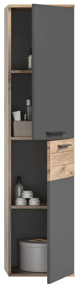 xonox.home Hochschrank Nox Oak Nachbildung Basalt Grau Melamin 37x152x24 cm, Braun, – Produktbild 4 von 5