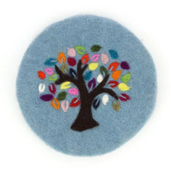GLOBO Fair Trade GLOBO Fair Trade Topfuntersetzer TREE OF LIFE aus Wollfilz, Graublau, – Produktbild 1 von 2