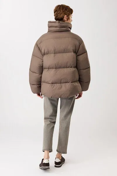 LangerChen LangerChen Steppjacke mit Kragen und abnehmbarer Kapuze, Concrete (braun), – Produktbild 4 von 4