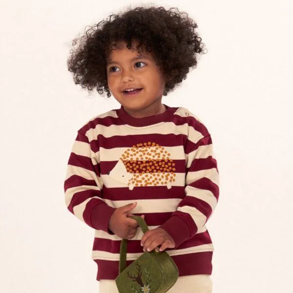 Sense Organics Sense Organics Baby Sweatshirt, Modell SIAM, Weinrot geringelt mit igel, – Produktbild 2 von 4