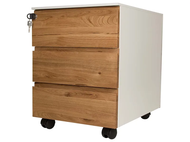 Memo Memo Rollcontainer "Pureness" 3 SL, soft close, Eiche geölt, B 42 x T 53,3 x H 55 cm, Weiß, – Produktbild 1 von 1