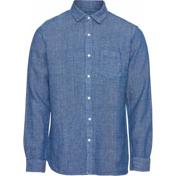 KnowledgeCotton Apparel KnowledgeCotton Apparel Hemd - ELDER LS small striped linen shirt, Blau (surf the web), – Produktbild 1 von 4