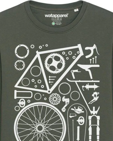 watapparel watapparel Sweatshirt Unisex Fahrradteile, Khaki, – Produktbild 3 von 4